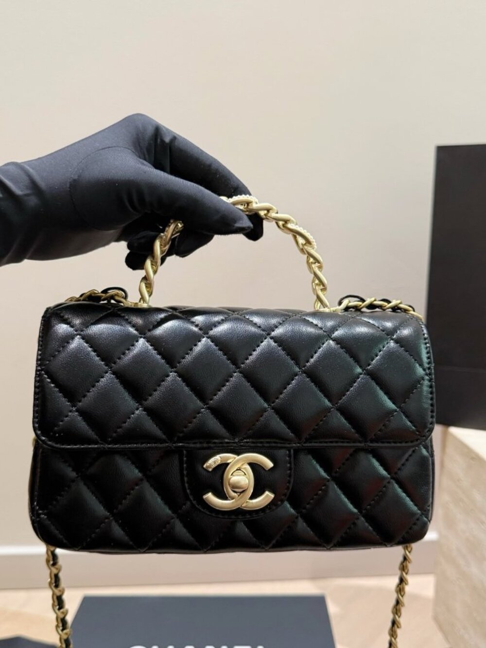 Iconic Chanel Mini Flap Bag Crystal Embellished Handle Double C Turn Lock Should